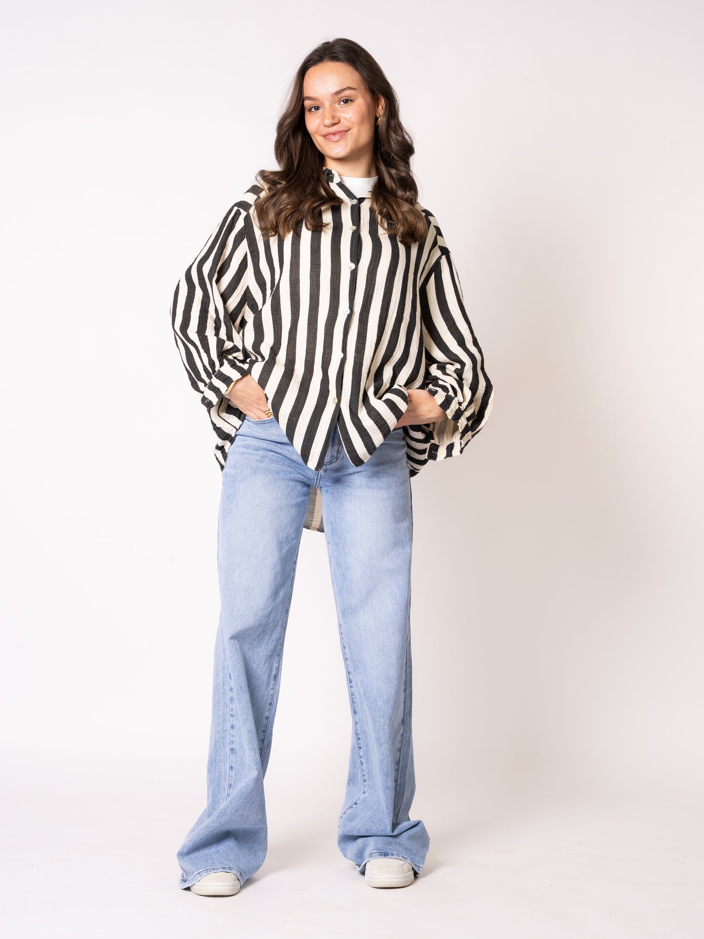 Musselinbluse Bold Stripes - Schwarz/Creme