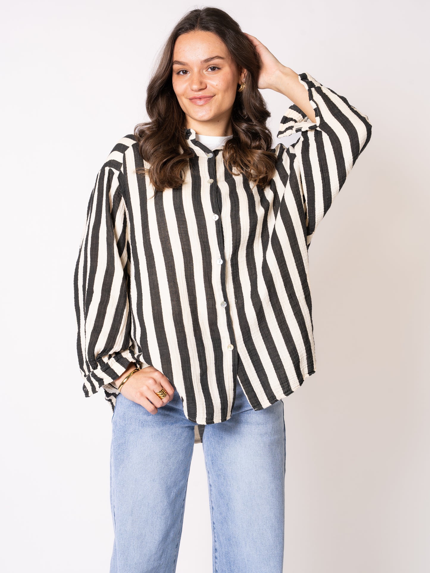 Musselinbluse Bold Stripes - Schwarz/Creme