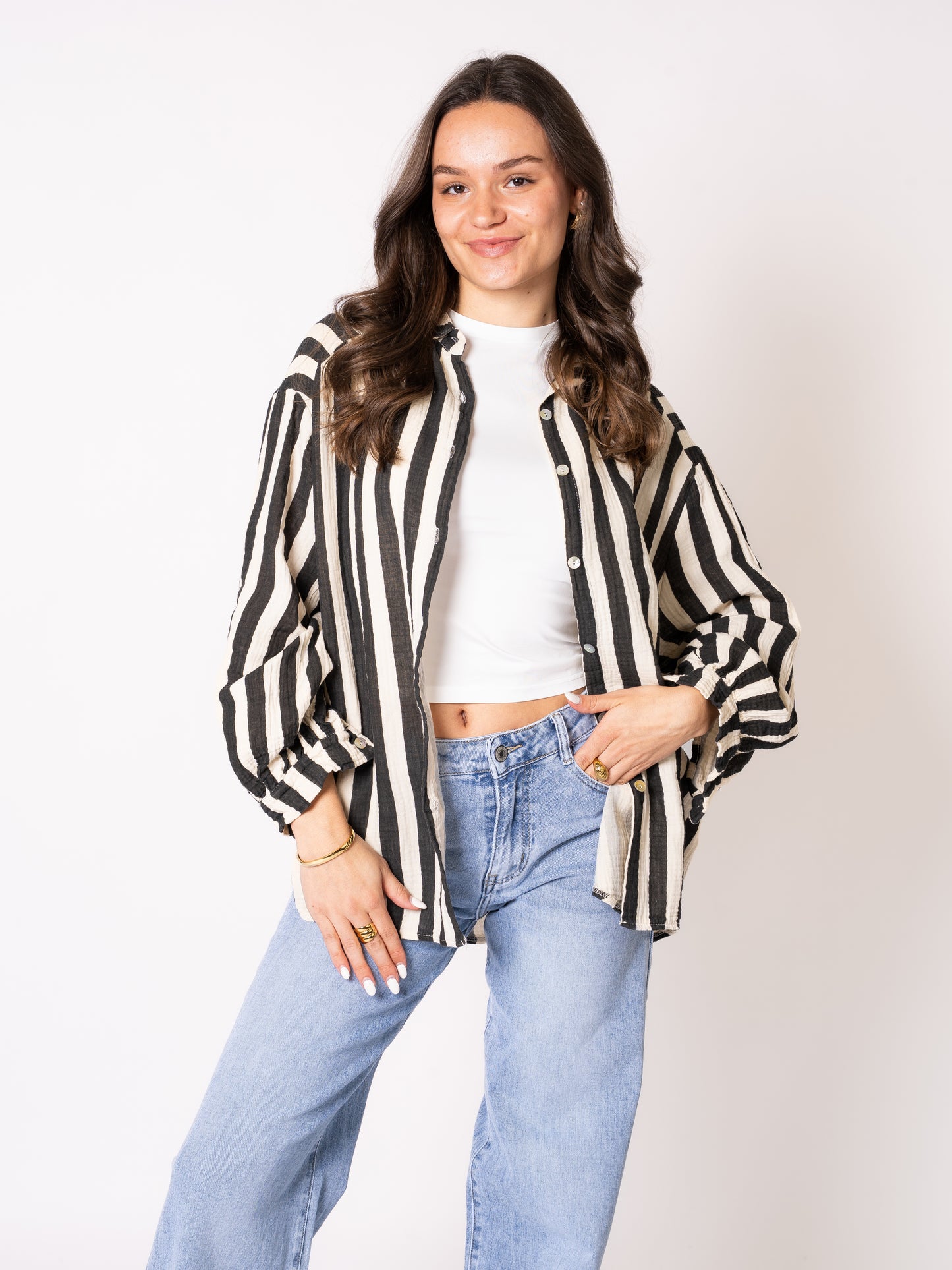 Musselinbluse Bold Stripes - Schwarz/Creme