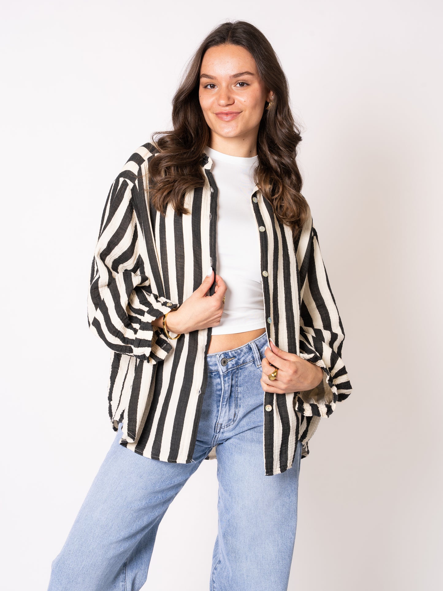 Musselinbluse Bold Stripes - Schwarz/Creme