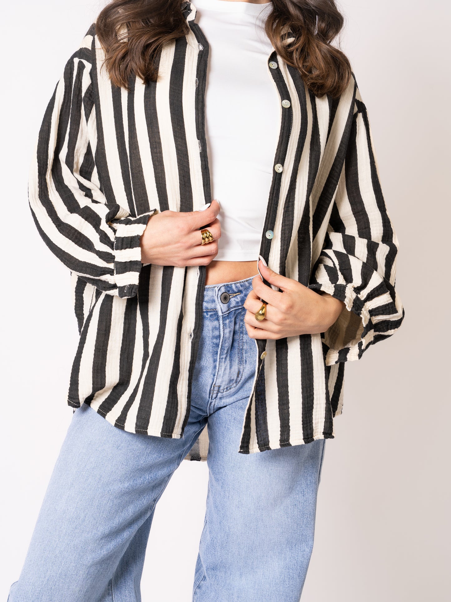 Musselinbluse Bold Stripes - Schwarz/Creme