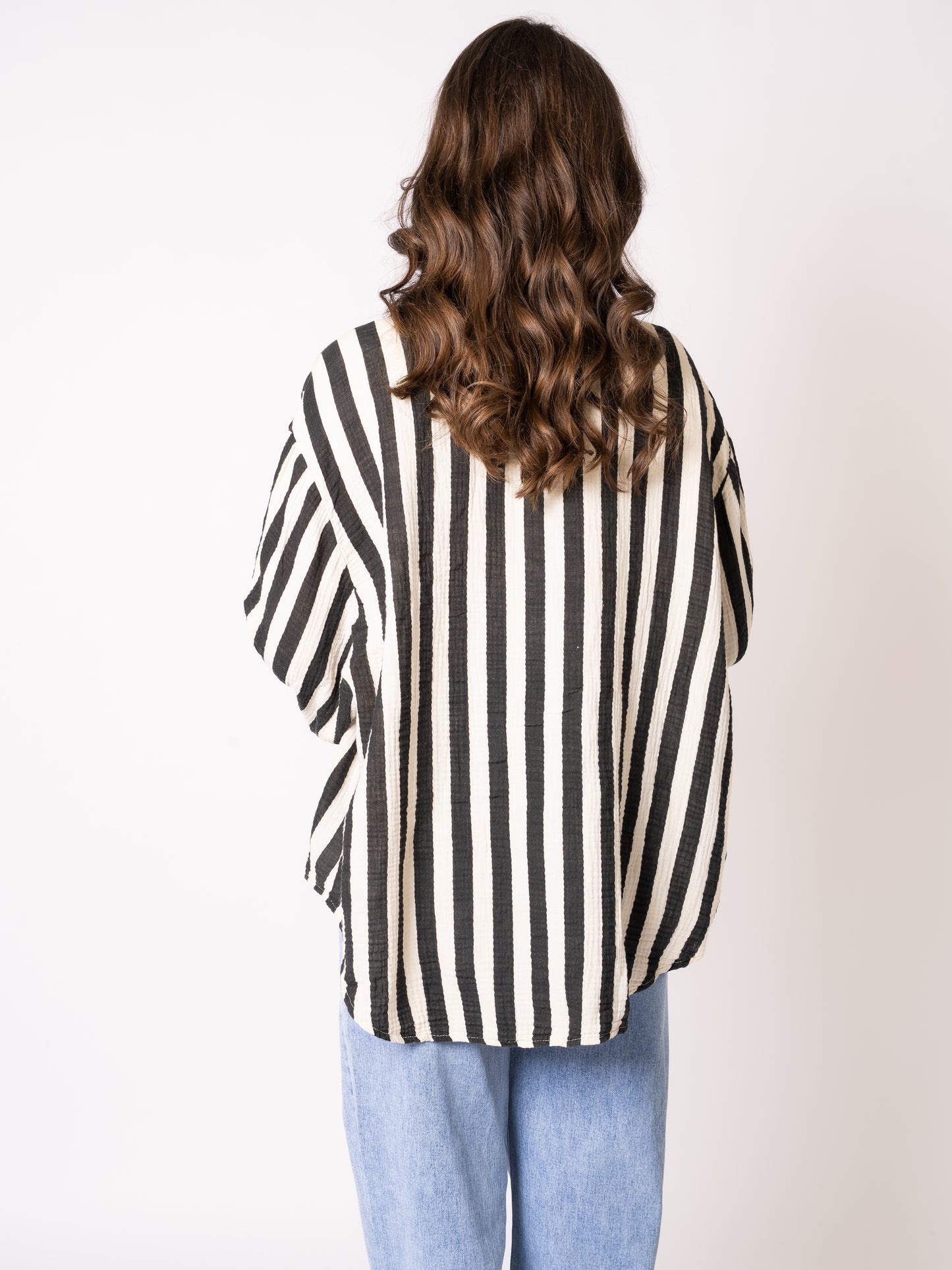 Musselinbluse Bold Stripes - Schwarz/Creme