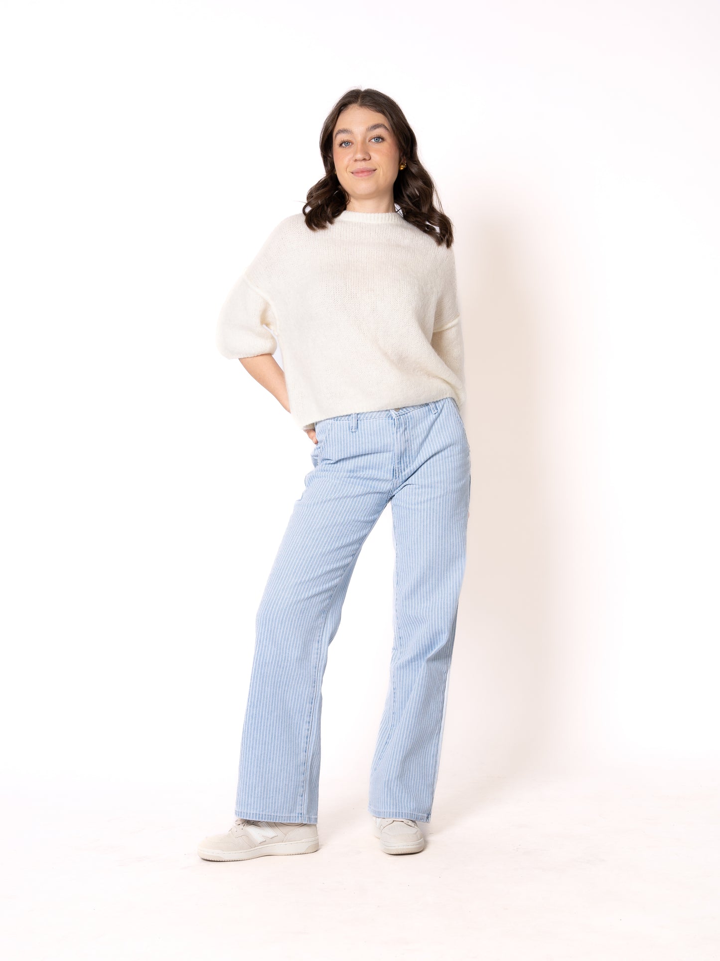 Stripe Vibe Wide Leg Jeans - Light Blue