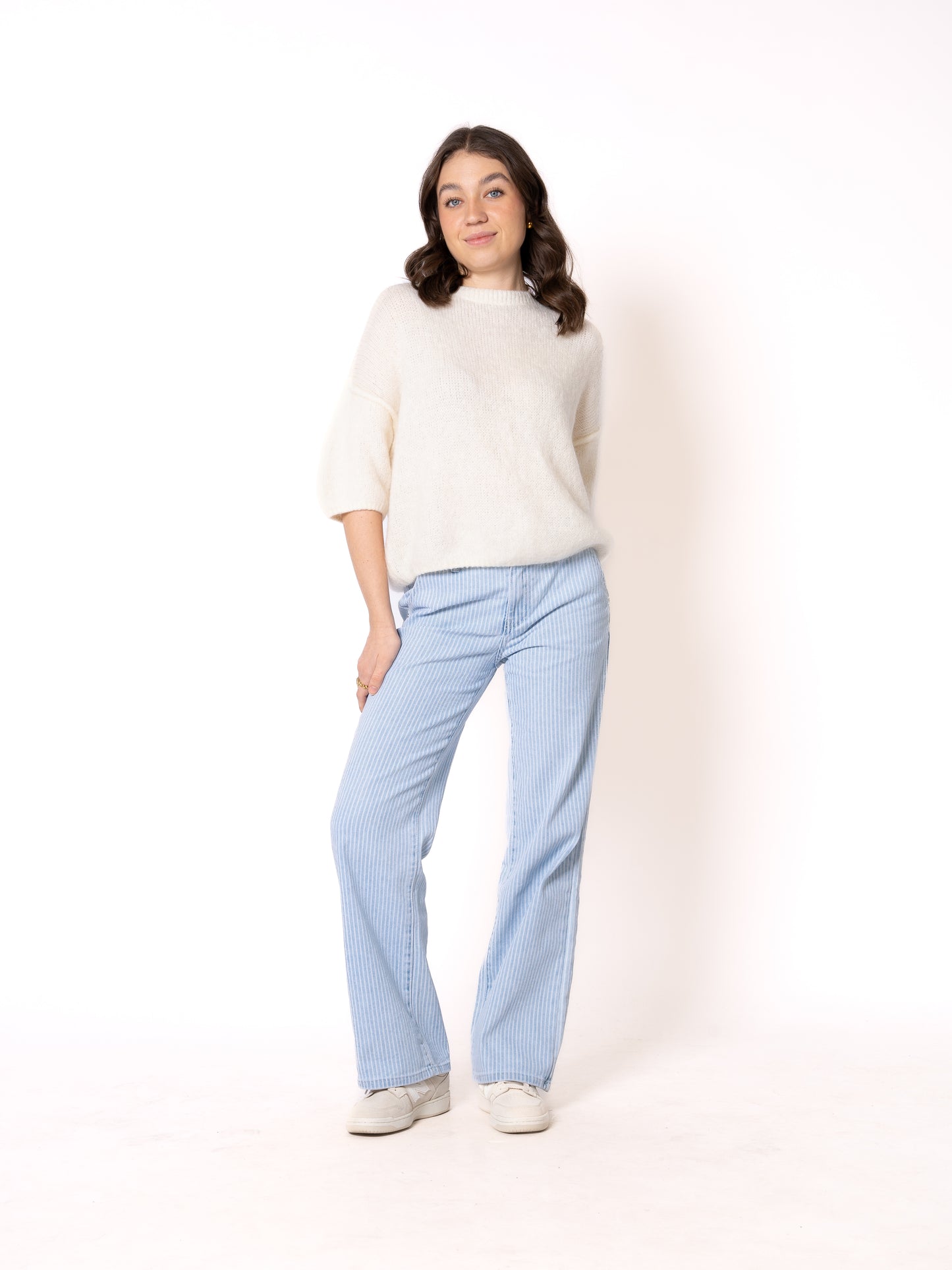 Stripe Vibe Wide Leg Jeans - Light Blue