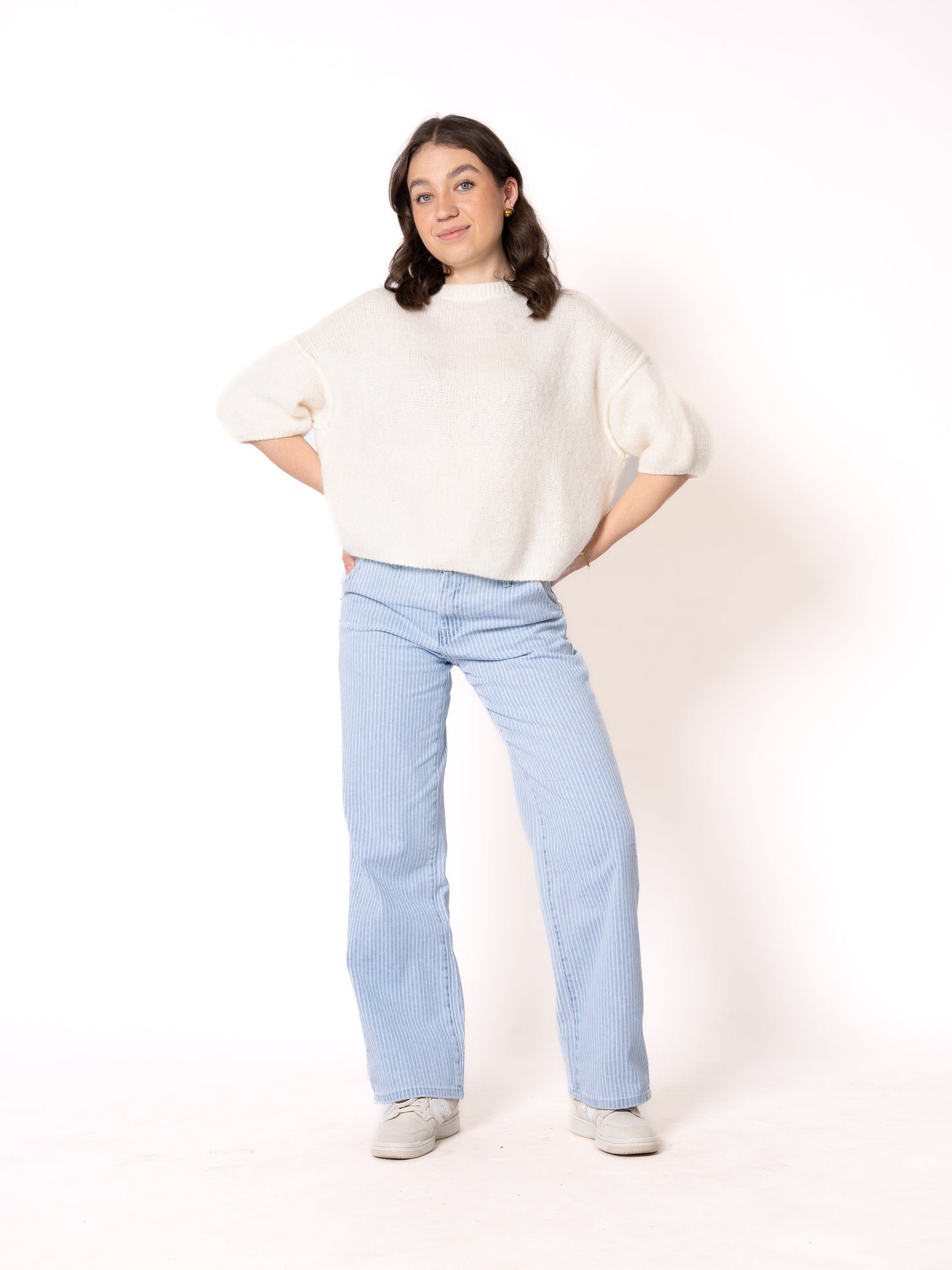 Stripe Vibe Wide Leg Jeans - Light Blue