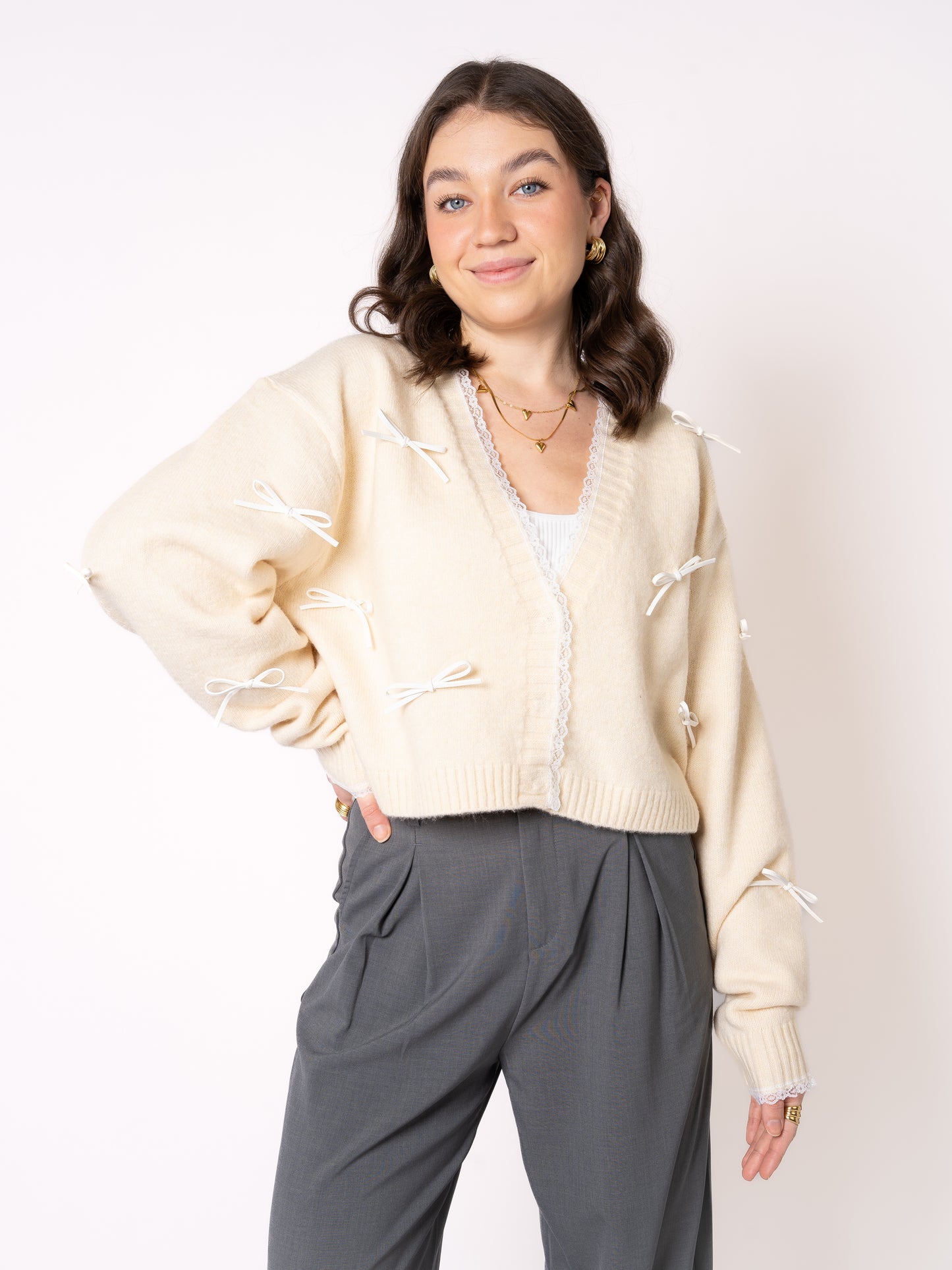 Pretty in Bow Knit Jacket - Cremegelb