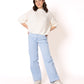 Stripe Vibe Wide Leg Jeans - Light Blue