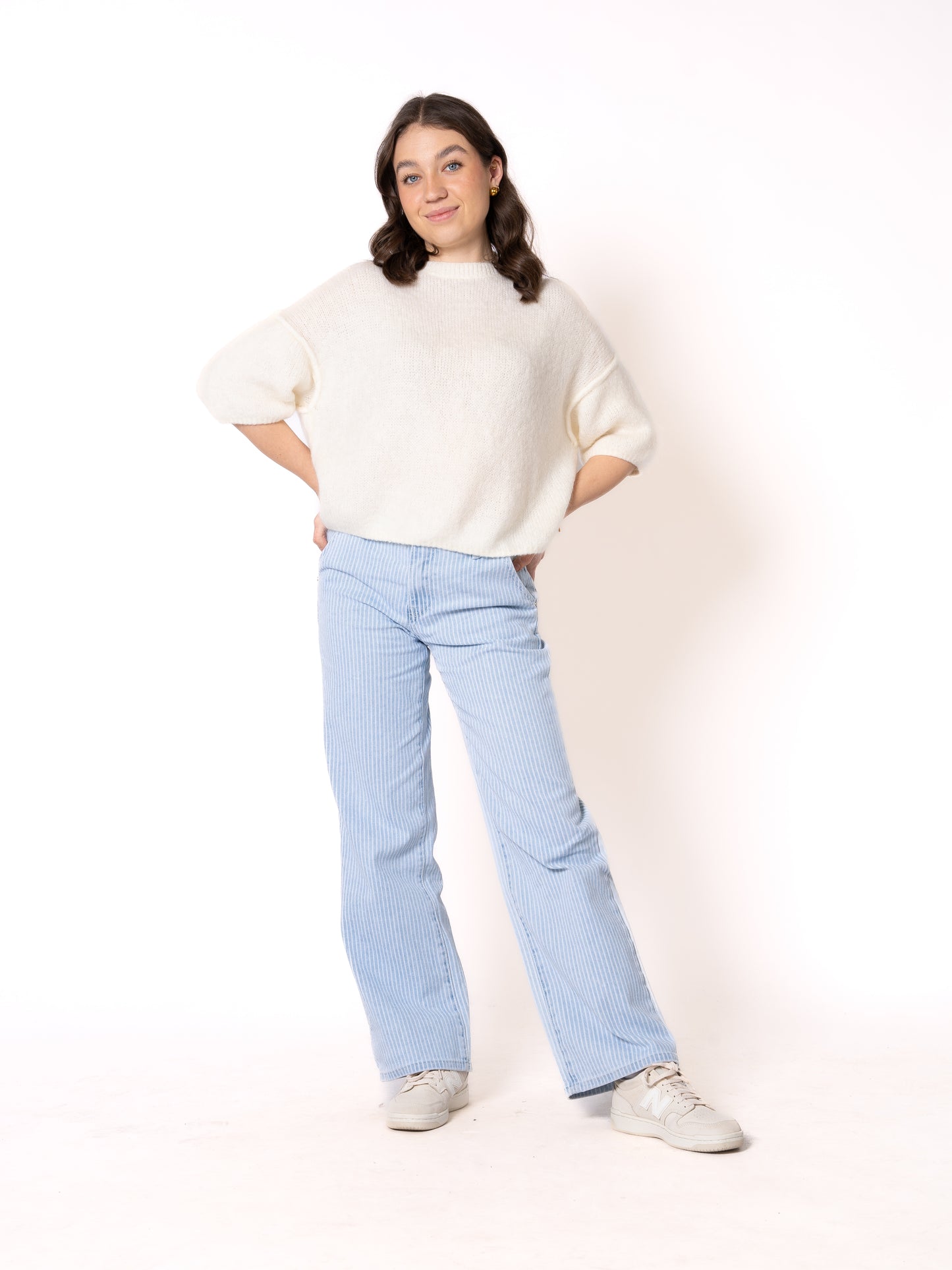 Stripe Vibe Wide Leg Jeans - Light Blue