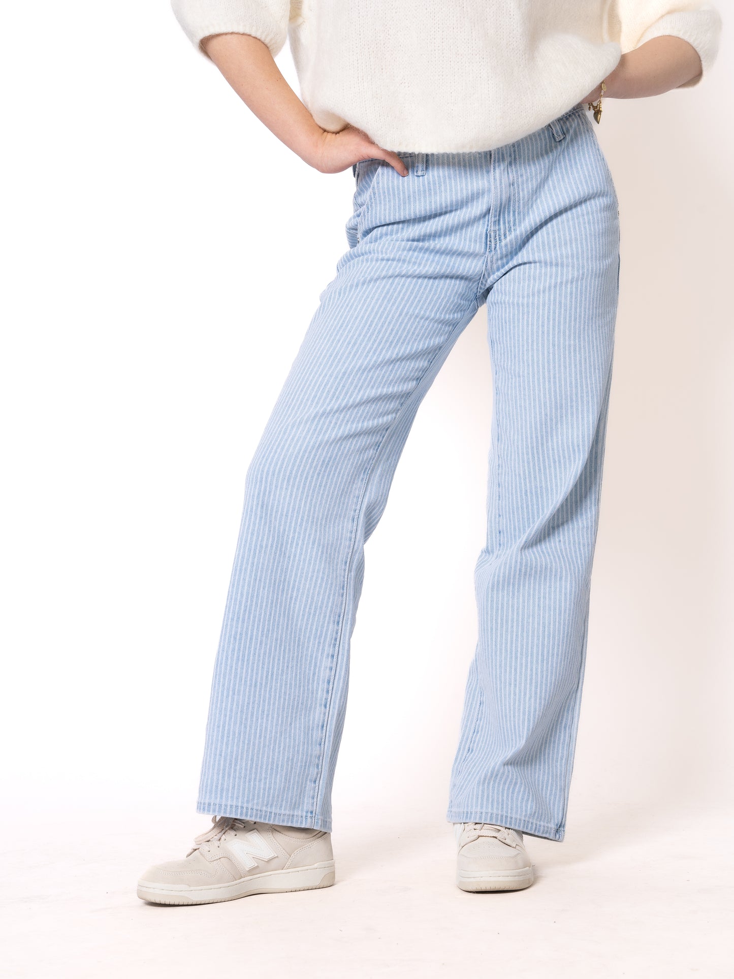 Stripe Vibe Wide Leg Jeans - Light Blue