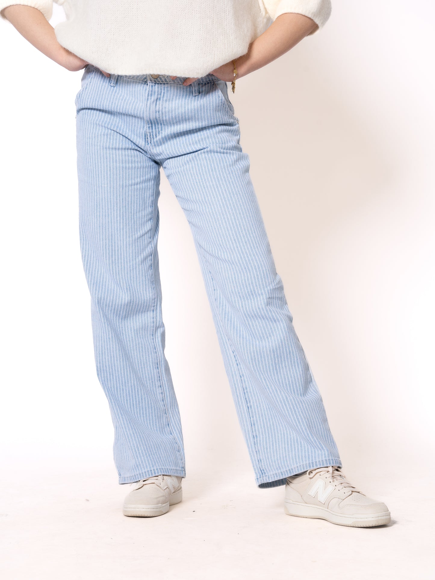 Stripe Vibe Wide Leg Jeans - Light Blue