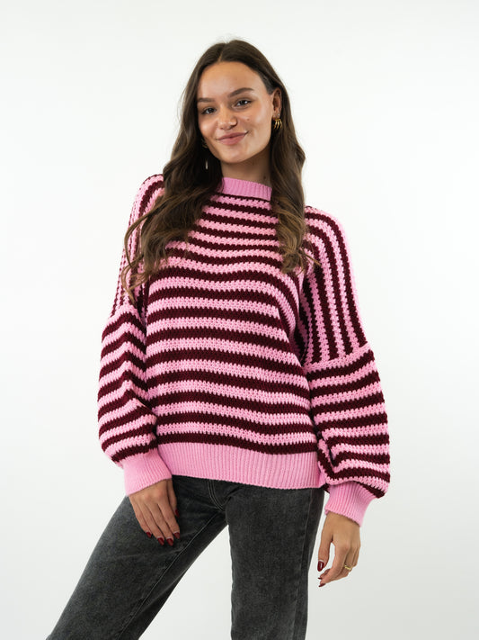 Häkelpullover Brooklyn - Pink mit Bordeaux