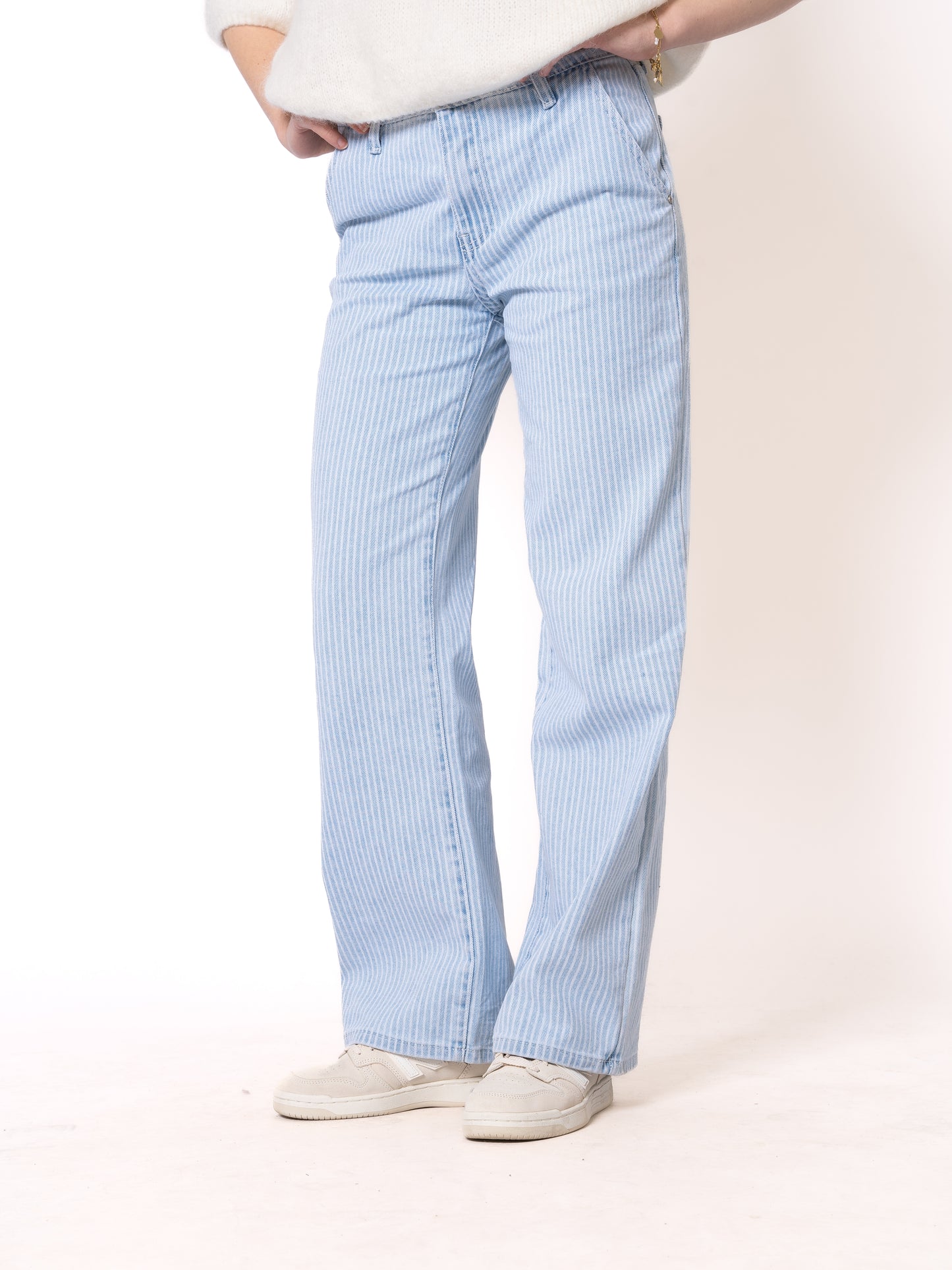 Stripe Vibe Wide Leg Jeans - Light Blue