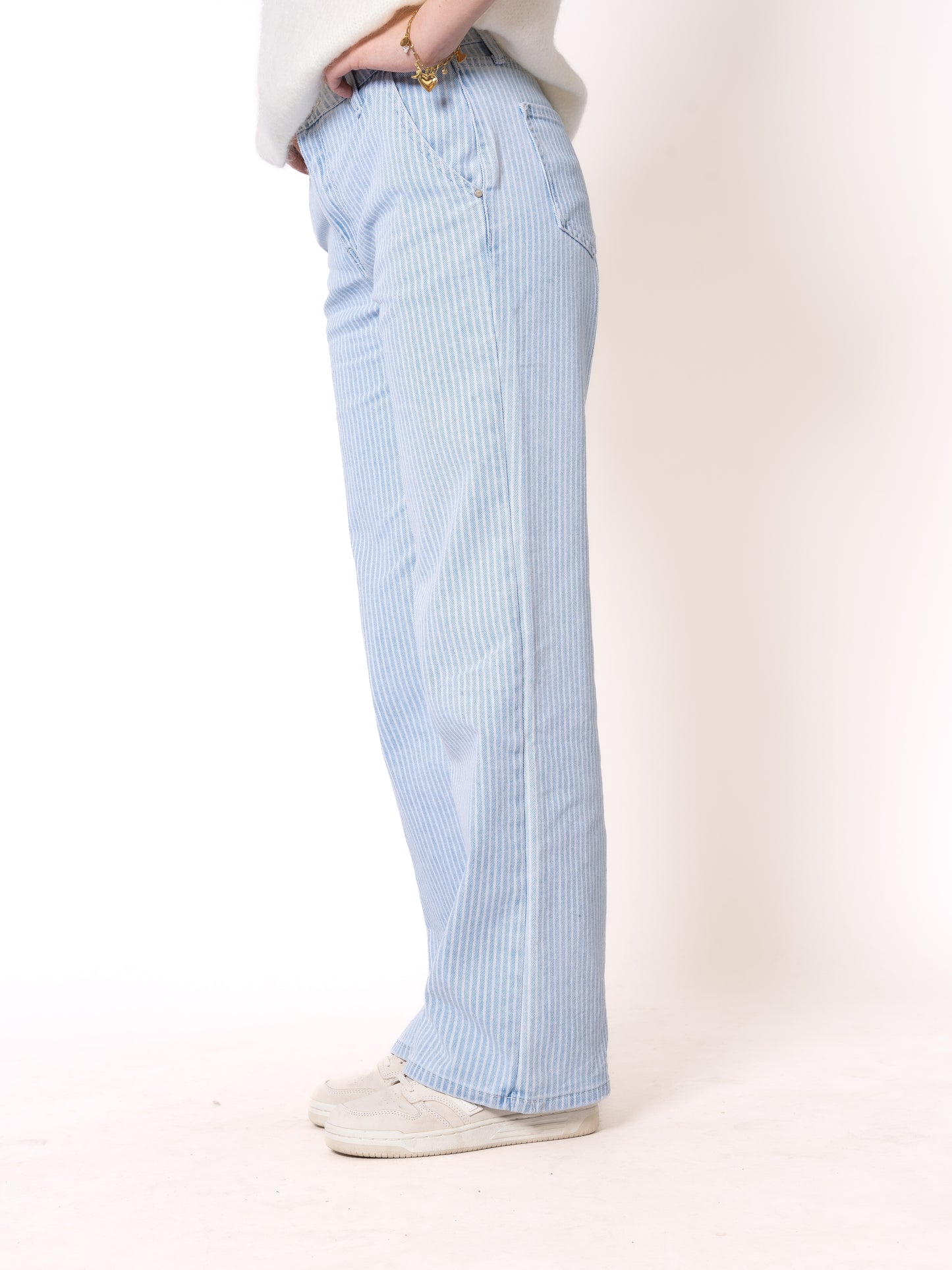 Stripe Vibe Wide Leg Jeans - Light Blue