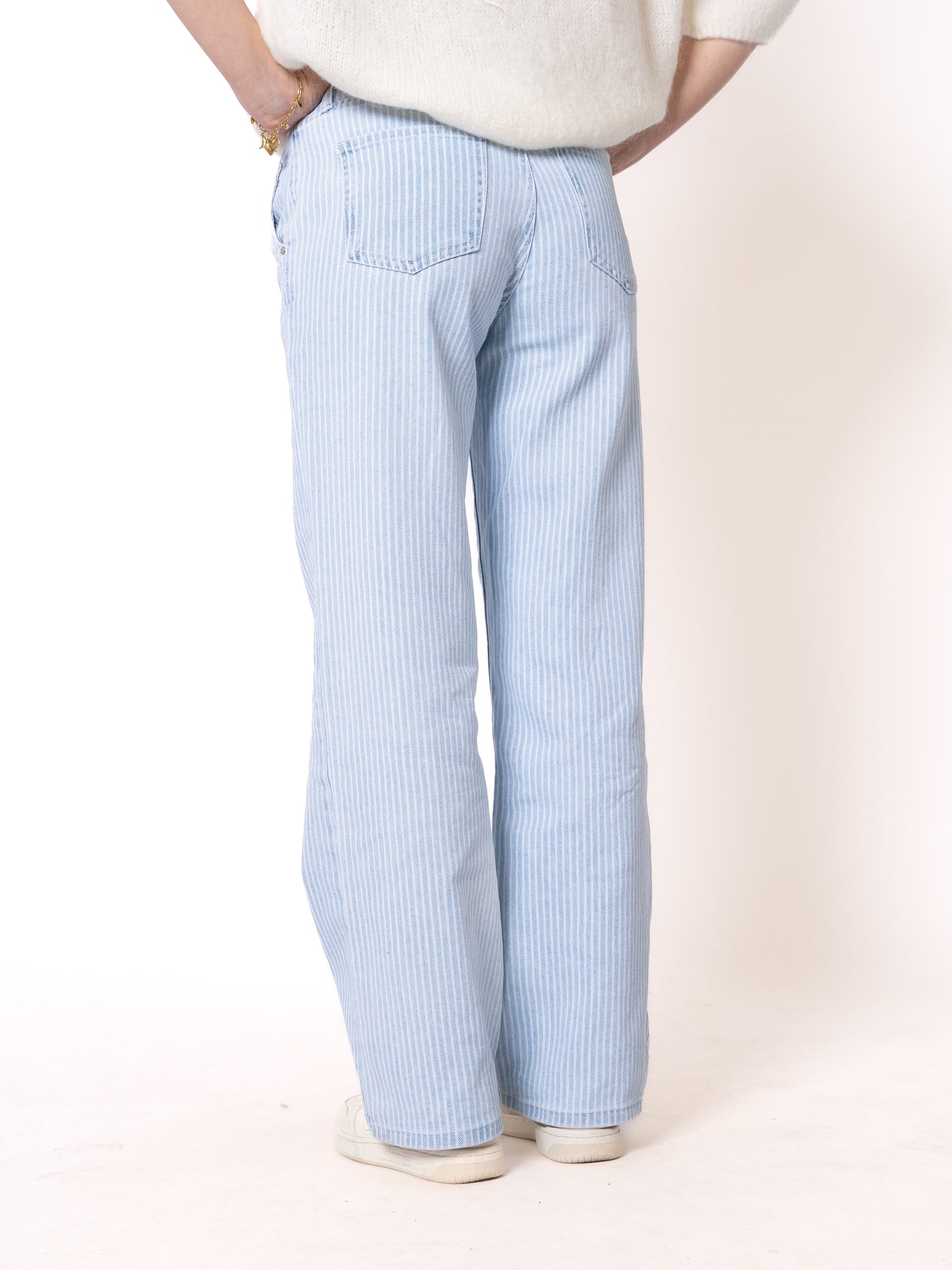 Stripe Vibe Wide Leg Jeans - Light Blue