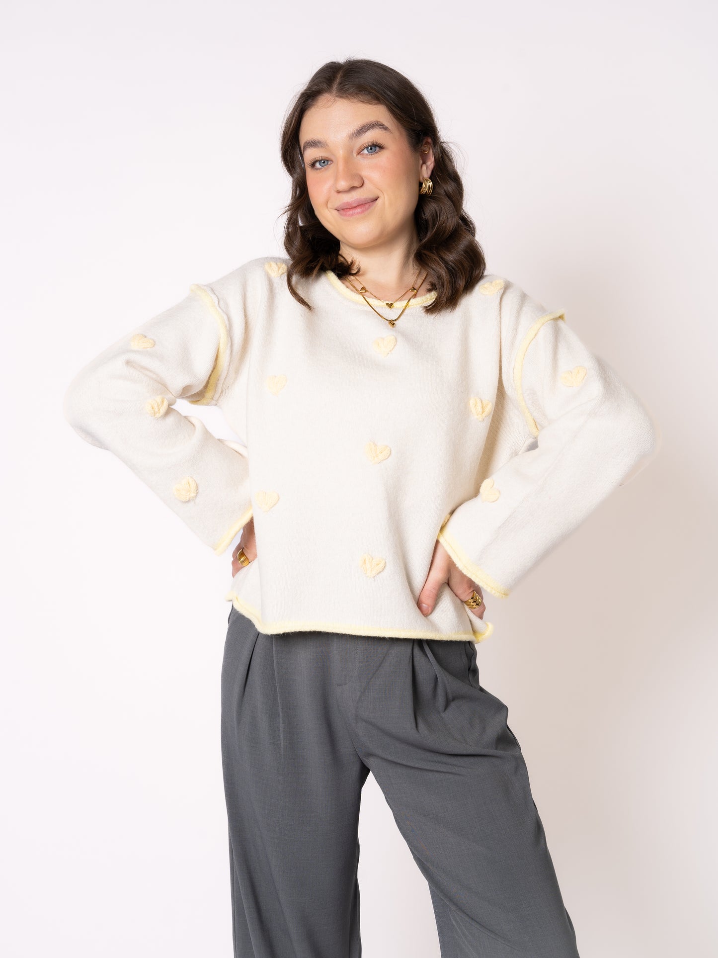 Love Heart Vibes Sweater - Creme mit Gelb