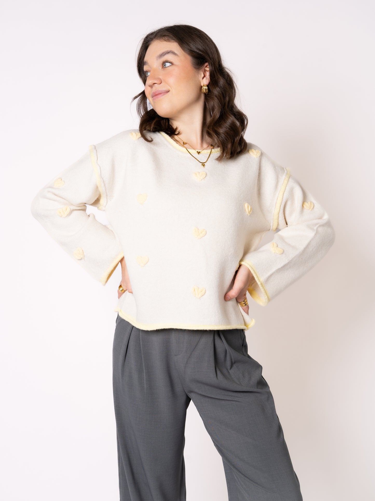 Love Heart Vibes Sweater - Creme mit Gelb