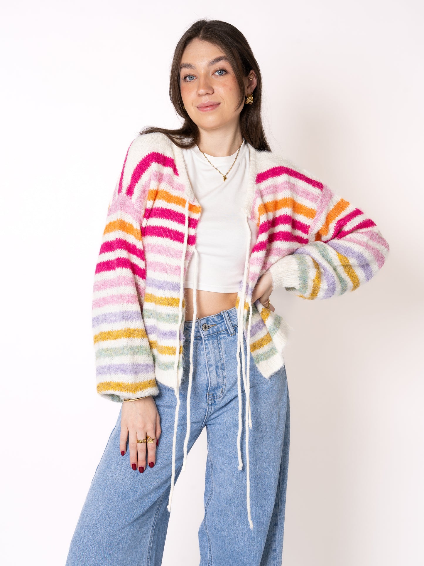 Rainbow Striped Strickcardigan