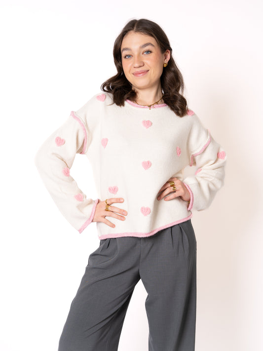 Love Heart Vibes Sweater - Creme mit Rosa