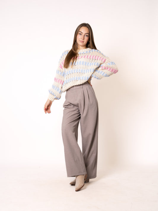 Happy Stipes Strickpullover - Creme