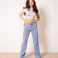 Twisted Waist Straight Leg Jeans - Denim Blue