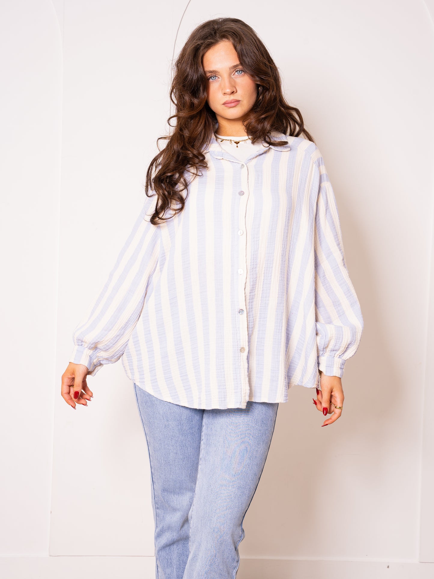 Musselinbluse Bold Stripes - Blau/Weiß