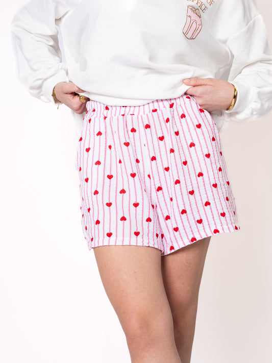 Love Stripes Musselin Shorts - Rosa/Weiß