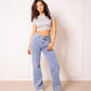 Twisted Waist Straight Leg Jeans - Denim Blue