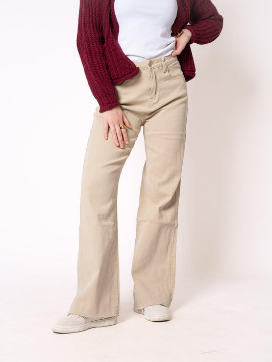 Wide Leg Jeans - Oatmeal