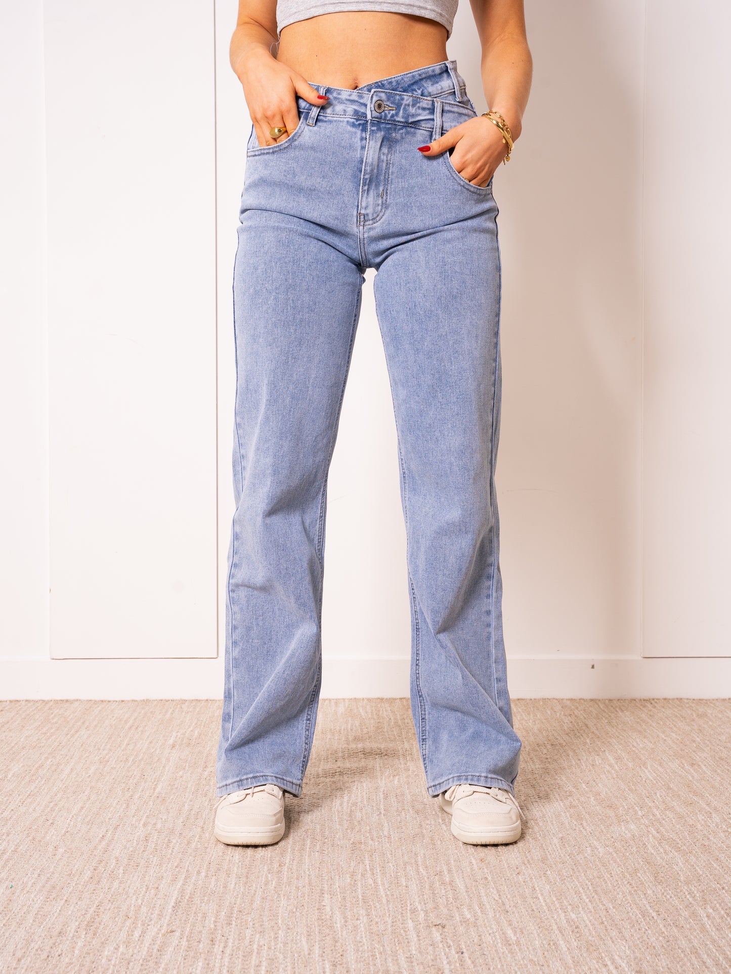 Twisted Waist Straight Leg Jeans - Denim Blue