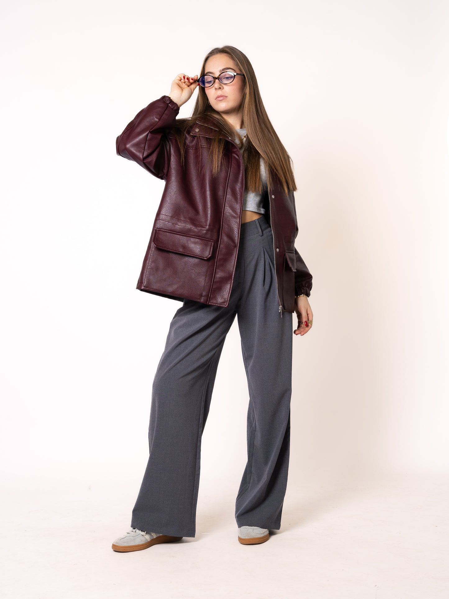 LUCKY DEAL 1214 Oversize Faux Leather Jacket - Bordeaux - vom Umtausch ausgeschlossen  -