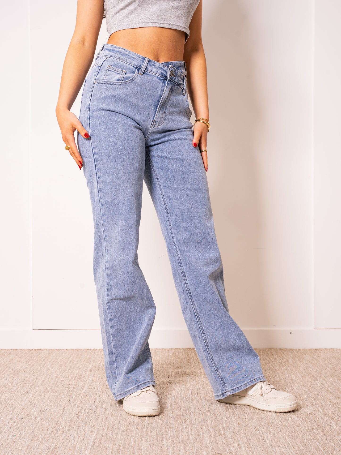 Twisted Waist Straight Leg Jeans - Denim Blue