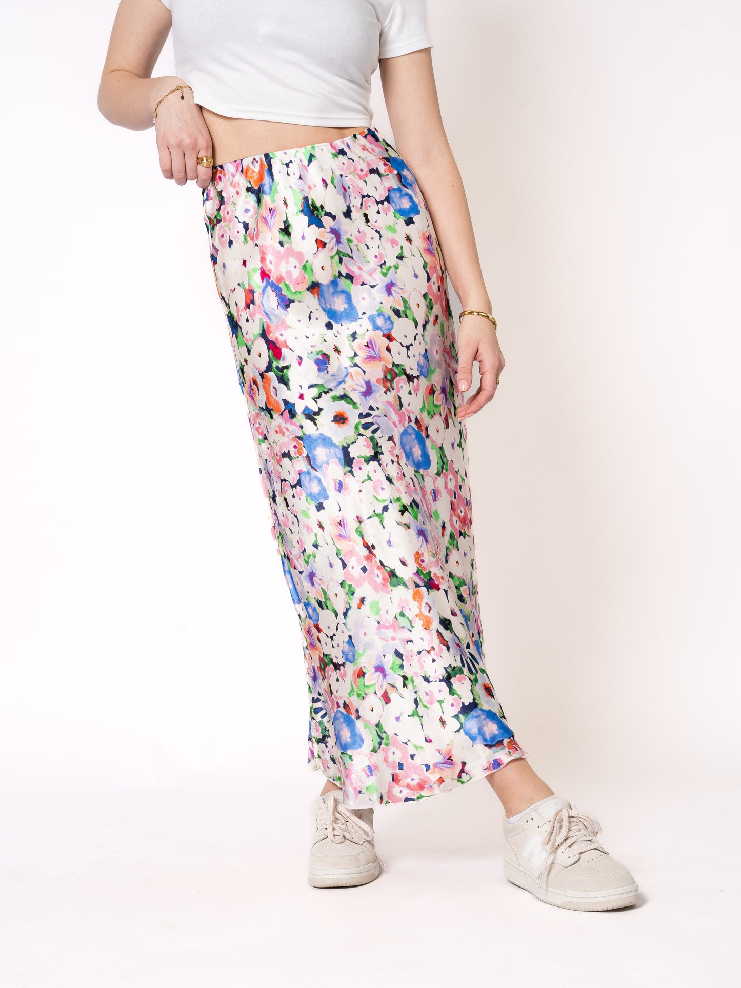 Sleek Midirock Floral - Rosa Blau