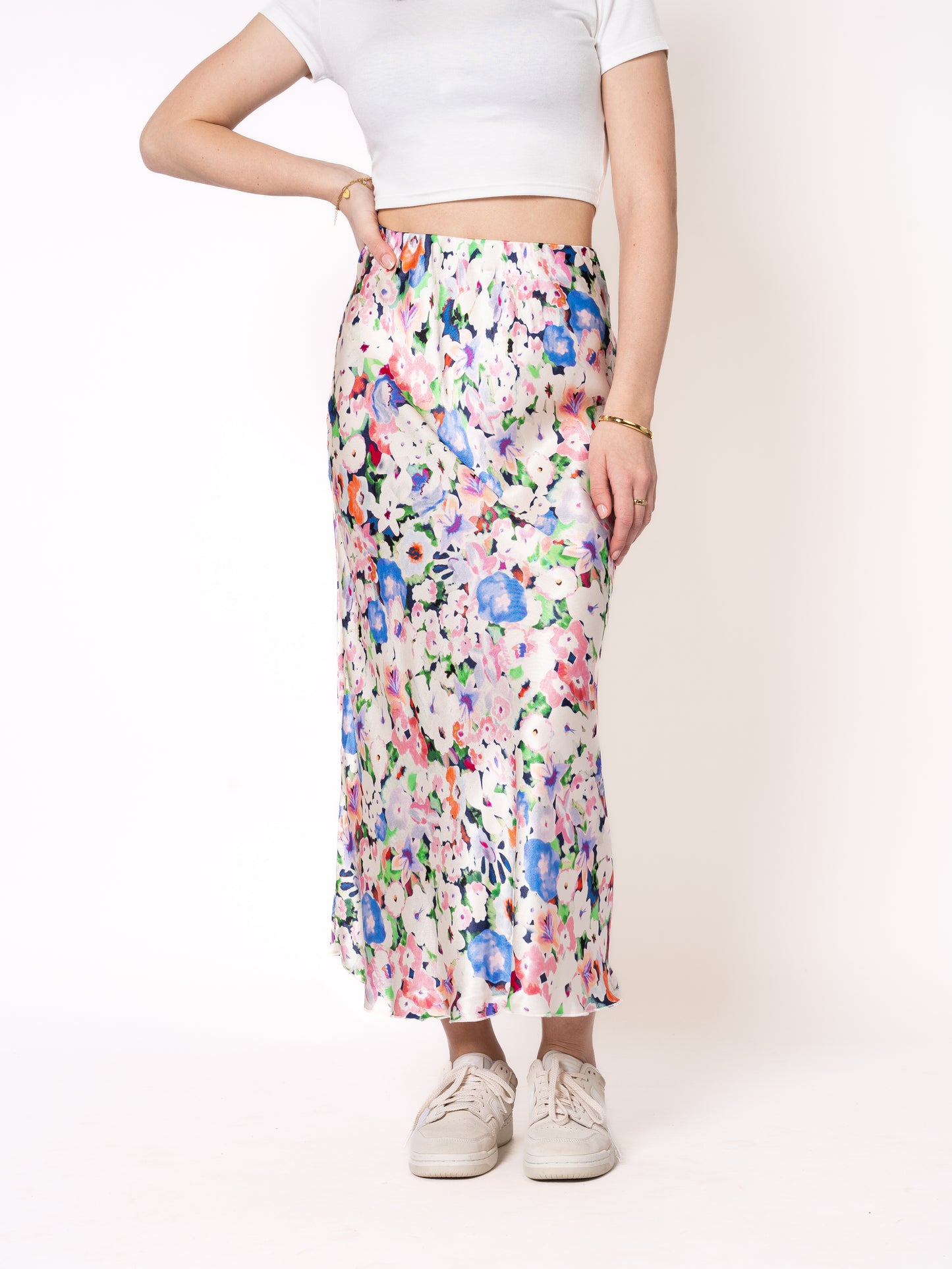 Sleek Midirock Floral - Rosa Blau