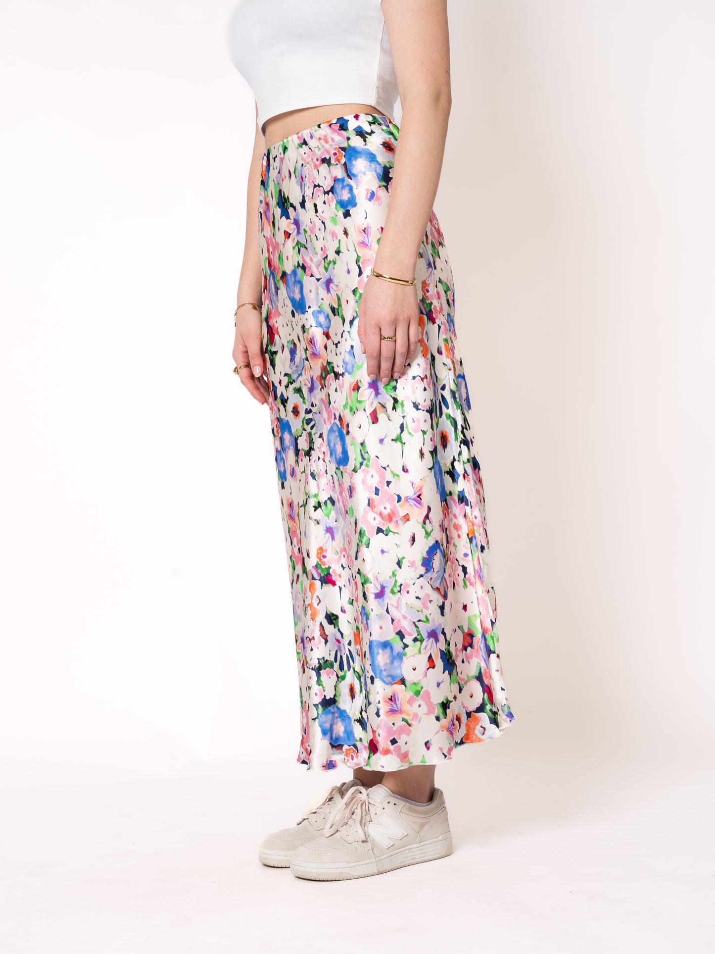 Sleek Midirock Floral - Rosa Blau