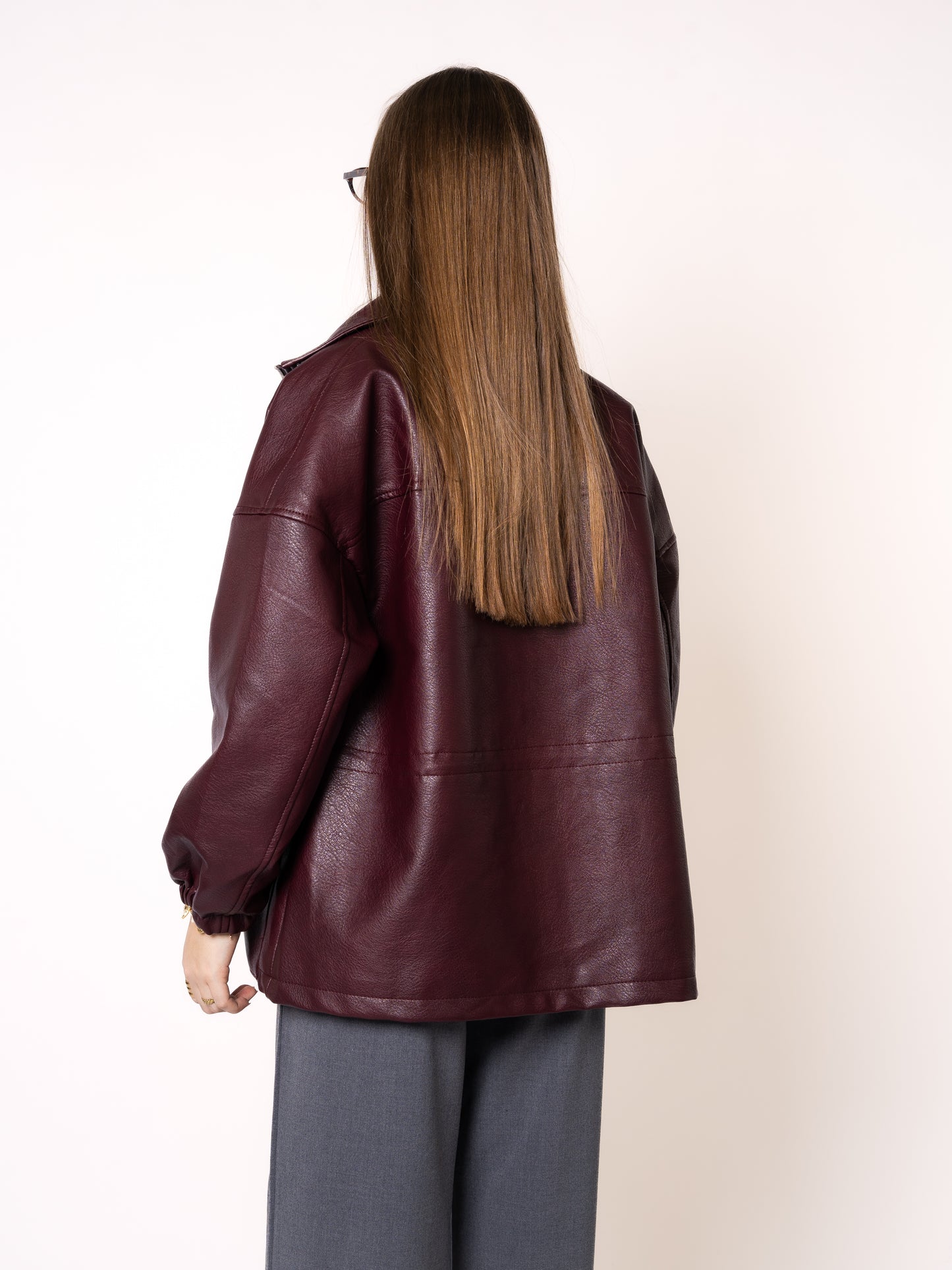 LUCKY DEAL 1214 Oversize Faux Leather Jacket - Bordeaux - vom Umtausch ausgeschlossen  -