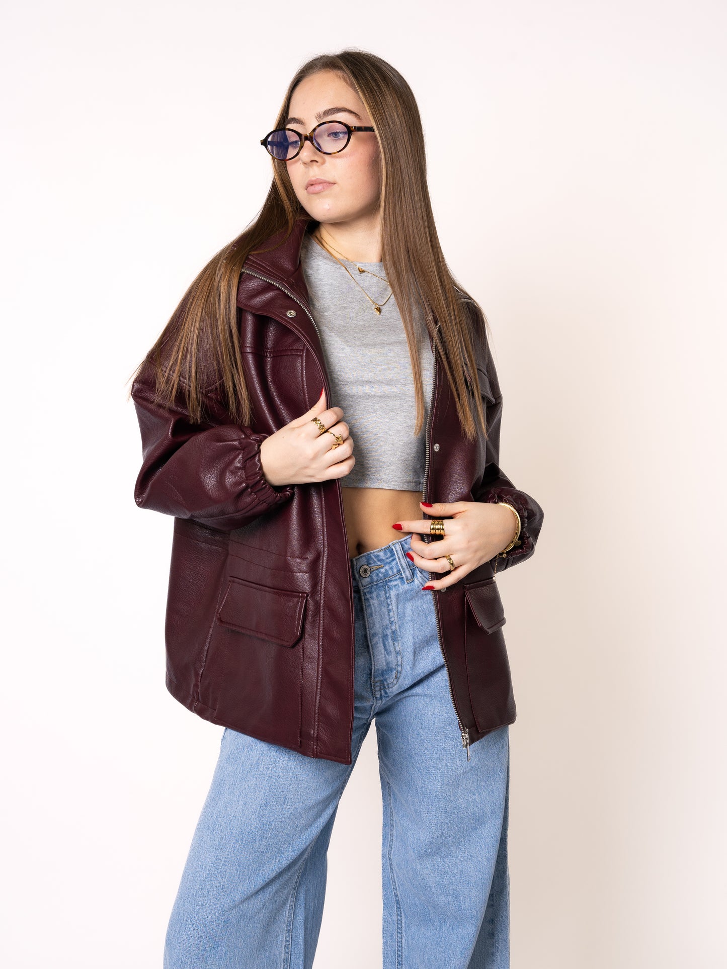 LUCKY DEAL 1214 Oversize Faux Leather Jacket - Bordeaux - vom Umtausch ausgeschlossen  -