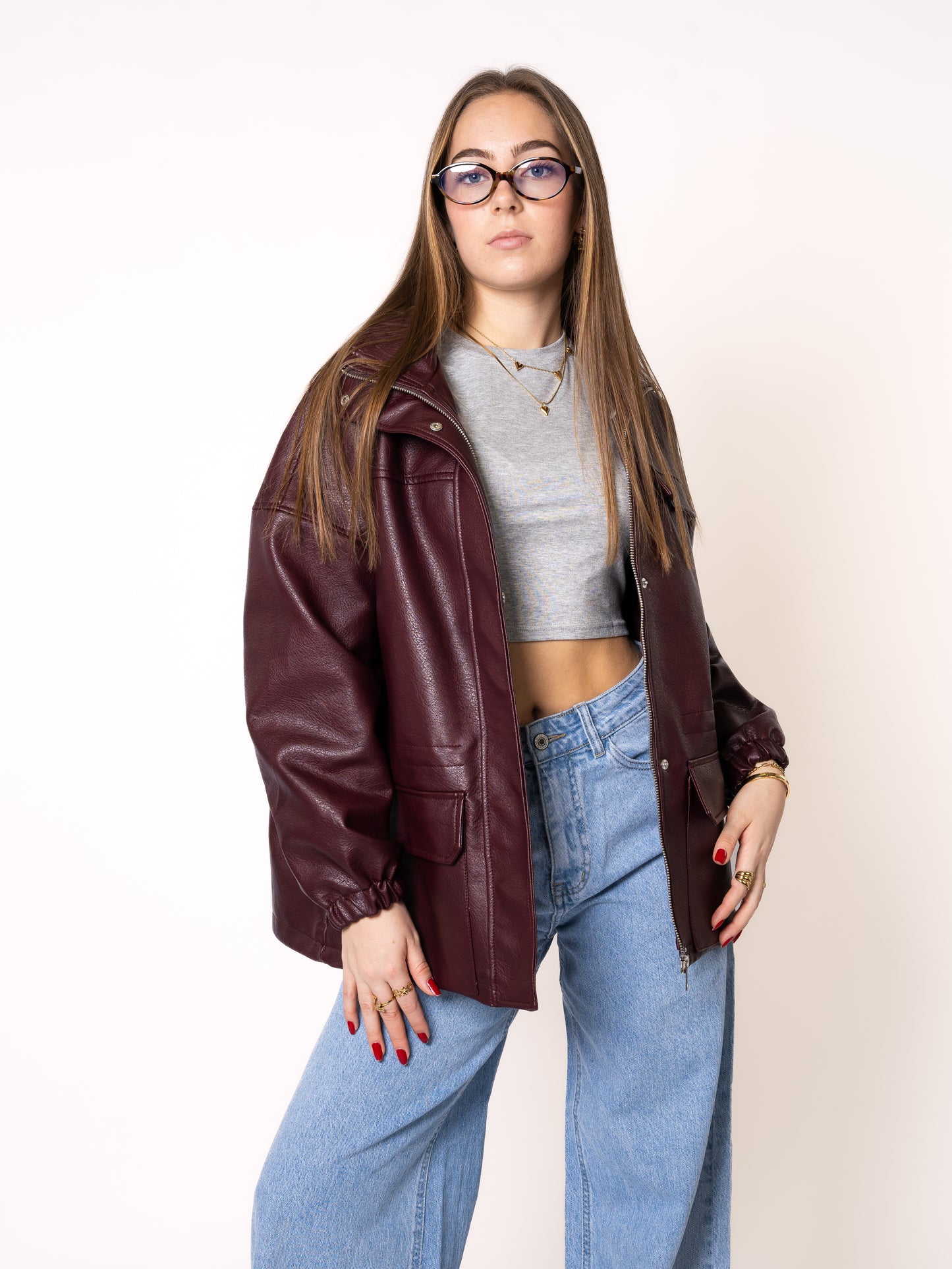 LUCKY DEAL 1214 Oversize Faux Leather Jacket - Bordeaux - vom Umtausch ausgeschlossen  -