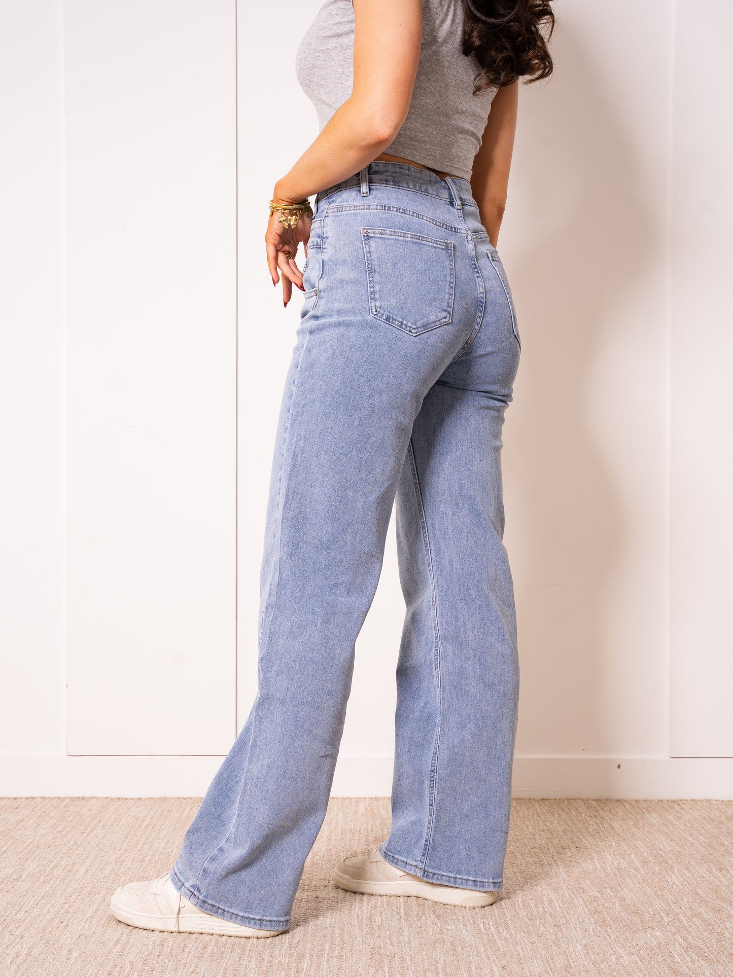 Twisted Waist Straight Leg Jeans - Denim Blue