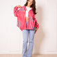 Musselinbluse Bold Stripes - Rosa/Rot