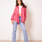 Musselinbluse Bold Stripes - Rosa/Rot