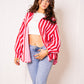 Musselinbluse Bold Stripes - Rosa/Rot