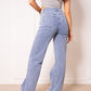 Twisted Waist Straight Leg Jeans - Denim Blue