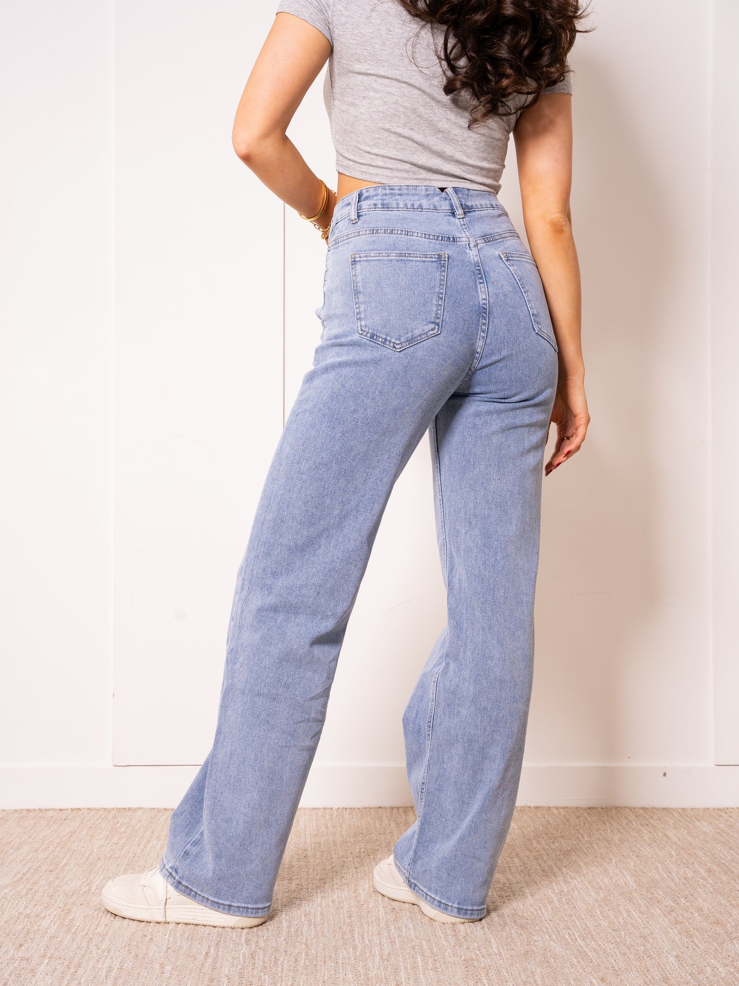 Twisted Waist Straight Leg Jeans - Denim Blue