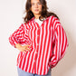 Musselinbluse Bold Stripes - Rosa/Rot