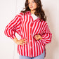 Musselinbluse Bold Stripes - Rosa/Rot