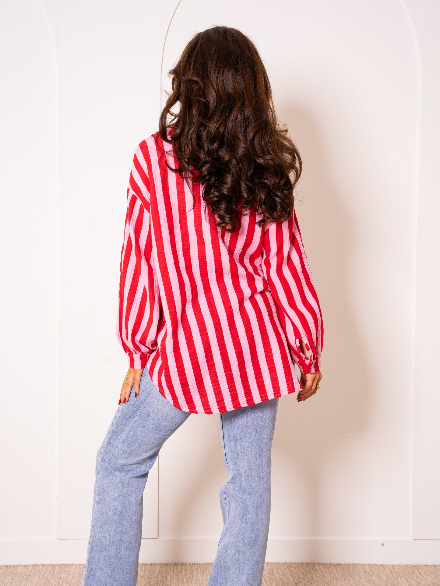 Musselinbluse Bold Stripes - Rosa/Rot