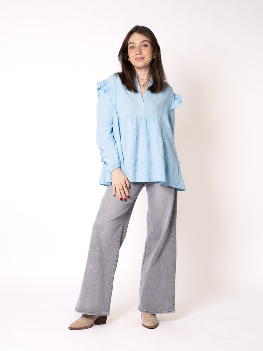 Musselinbluse Cecilia - Hellblau