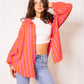 Musselinbluse Bold Stripes - Pink/Orange