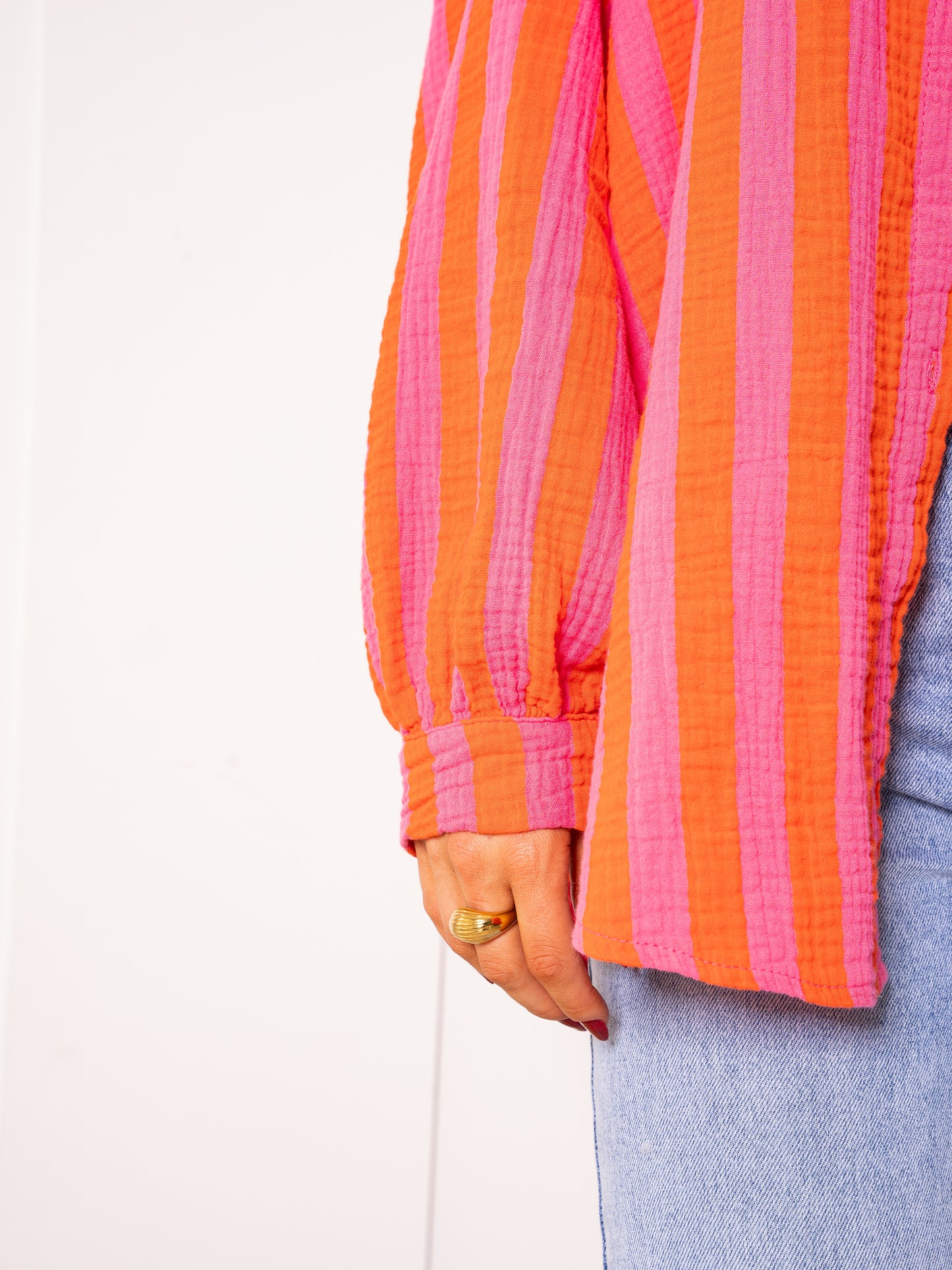 Musselinbluse Bold Stripes - Pink/Orange