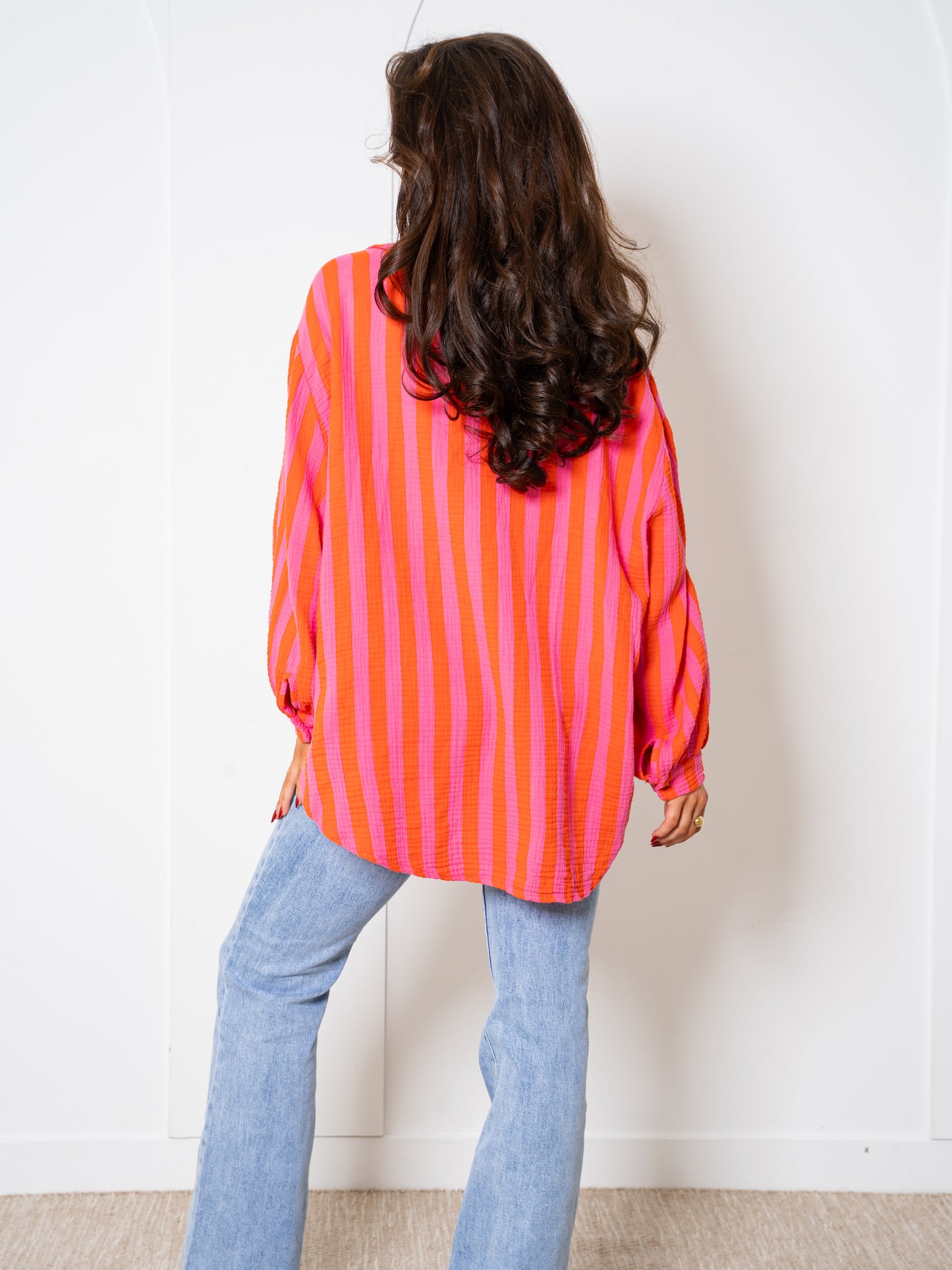 Musselinbluse Bold Stripes - Pink/Orange